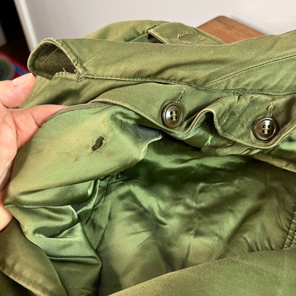 VTG US Army Korean War 1952 Olive Green Long OD-7 Field Trench Coat w/Liner Wool - Picture 15 of 16